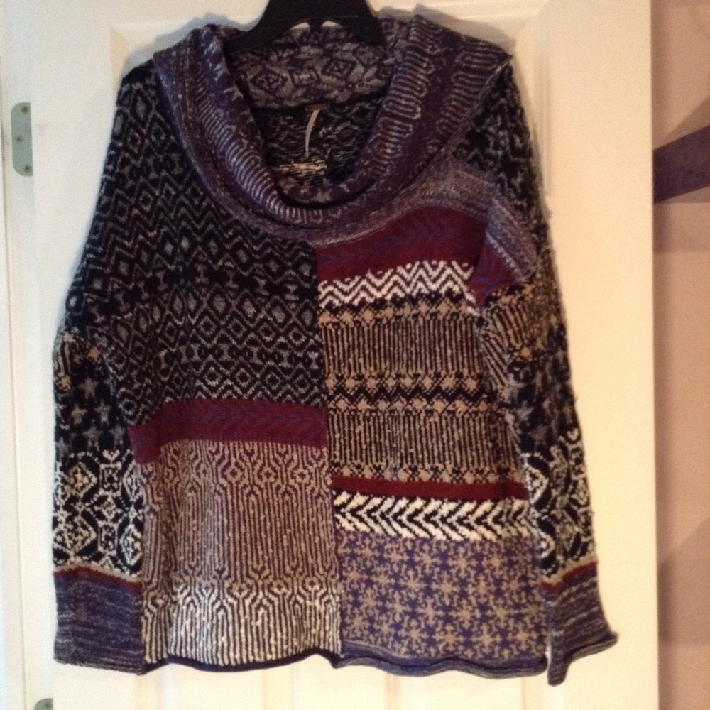 Free People Multicolored Knit Cowl Neck Sweater